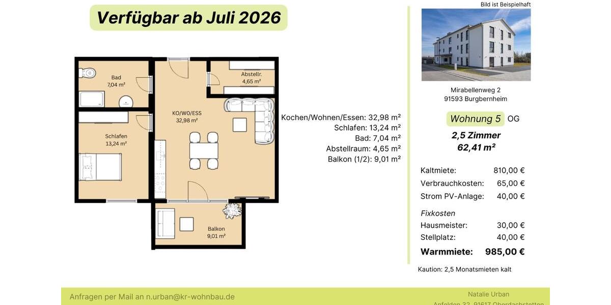 Etagenwohnung Burgbernheim - 2.5 Zimmer, 66 m&sup2;, 860&euro; | Angebot:26478247