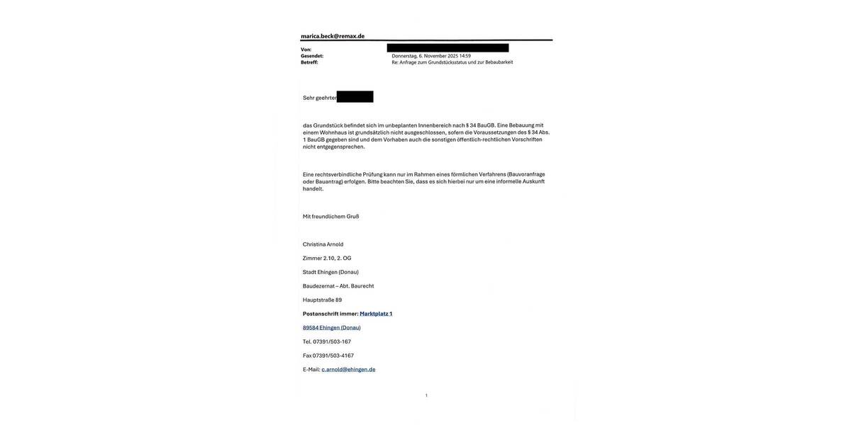 Grundstück Ehingen - 65.000&euro; | Angebot:25693589