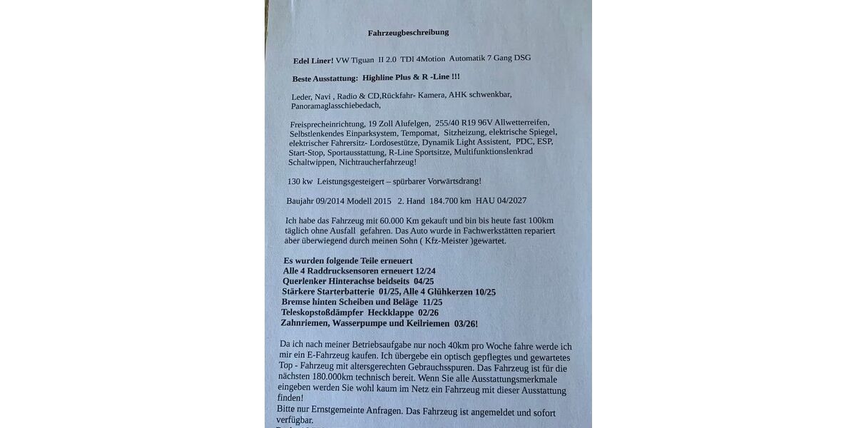 VW Tiguan 185.000 km 15.650 &euro; Munster 29633