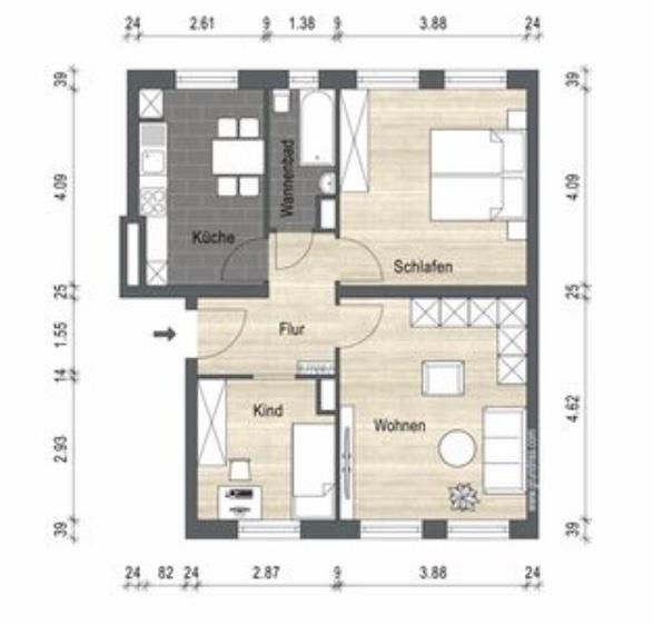 Erdgeschoßwohnung Lüneburg - 3 Zimmer, 63 m&sup2;, 179.000&euro; | Angebot:26931294