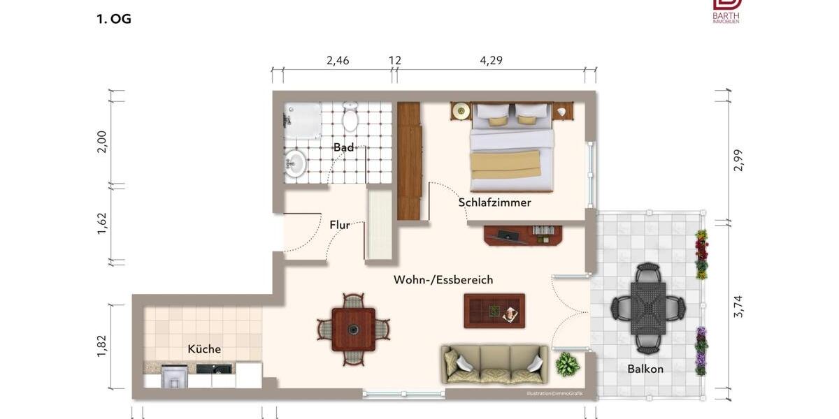 Etagenwohnung Kelheim - 2 Zimmer, 56 m&sup2;, 616&euro; | Angebot:25378302