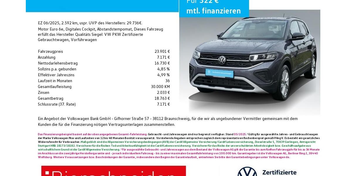 VW T-Cross 2.592 km 23.901 &euro; Ingolstadt 85053