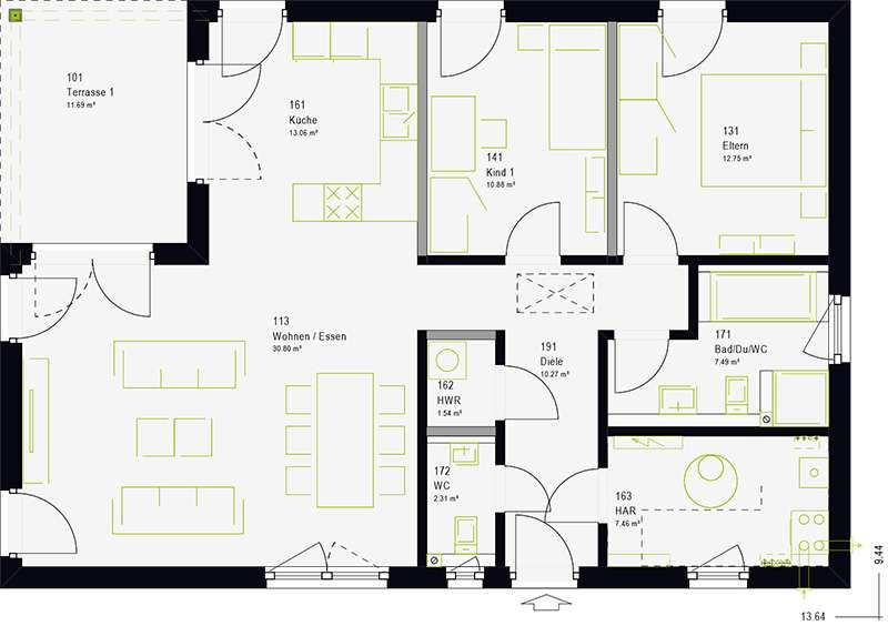 Bungalow Borna - 3 Zimmer, 108 m&sup2;, 335.000&euro; | Angebot:26834723
