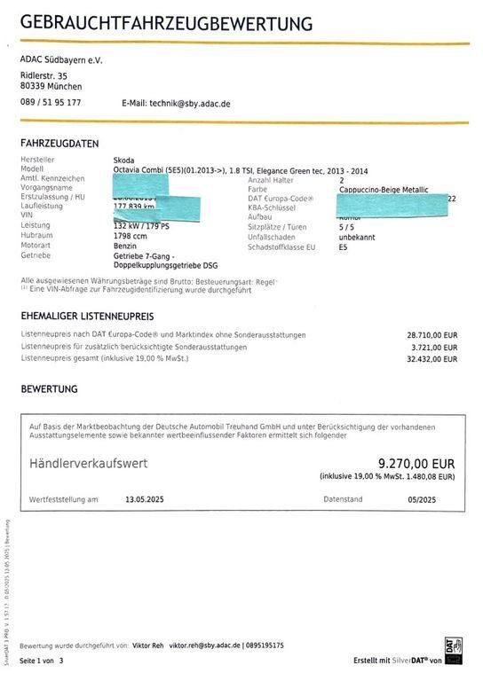 Skoda Octavia 182.731 km 8.600 € München 80337
