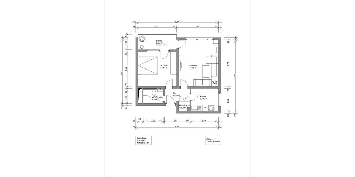 Etagenwohnung Bremen Huchting - 2 Zimmer, 60 m&sup2;, 650&euro; | Angebot:26409840