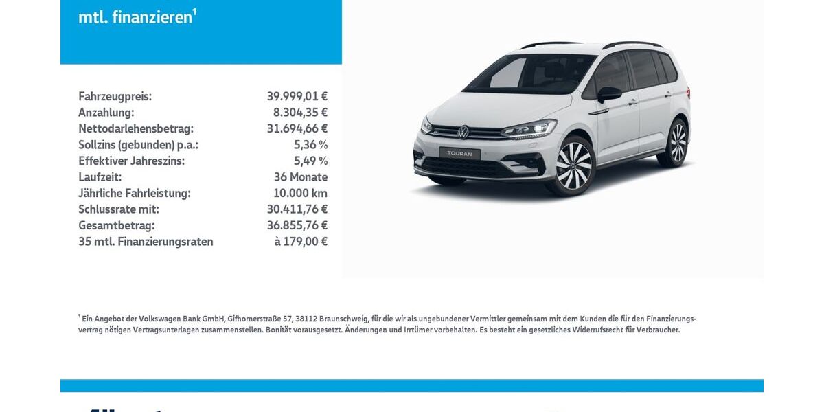 VW Touran 19.800 km 39.999 &euro; Mühlhausen/Thüringen 99974