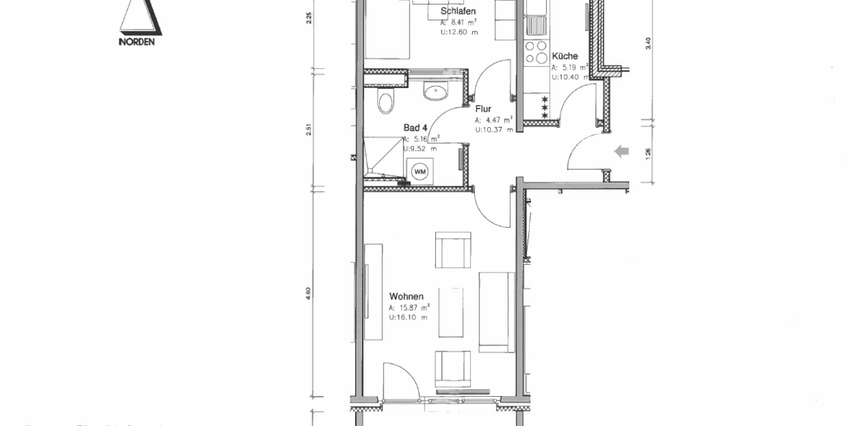 Etagenwohnung Sassnitz - 1.5 Zimmer, 41 m&sup2;, 350&euro; | Angebot:26367634
