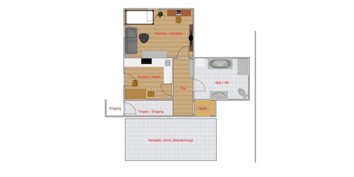 Erdgeschoßwohnung Hutthurm - 2 Zimmer, 42 m&sup2;, 450&euro; | Angebot:26403677