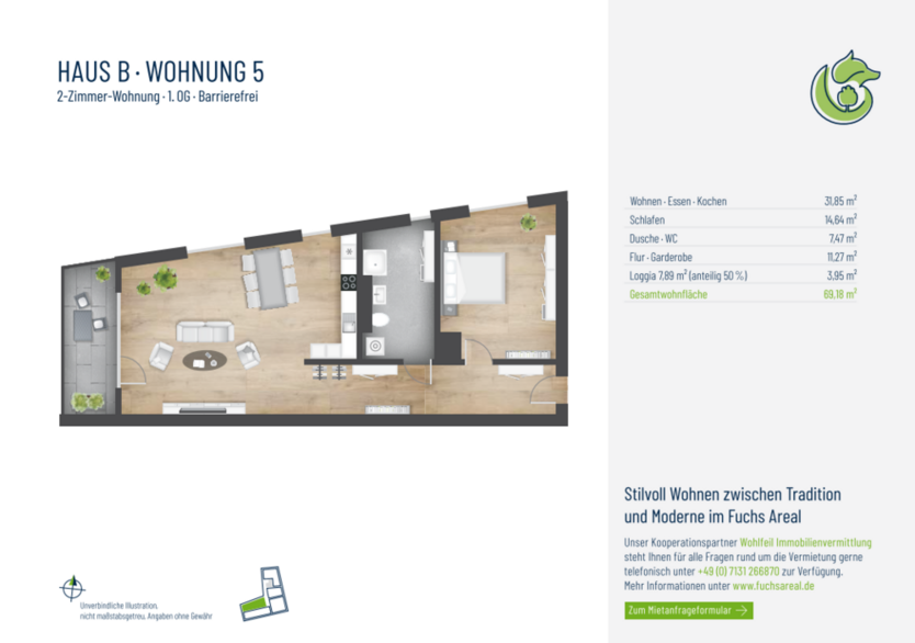 Wohnung zum Mieten in Heilbronn 1.130 € 69.18 m²