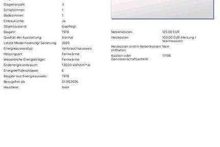 Wohnung Duisburg Duisburg-Mitte - 1 Zimmer, 39 m&sup2;, 595&euro; | Angebot:26300600