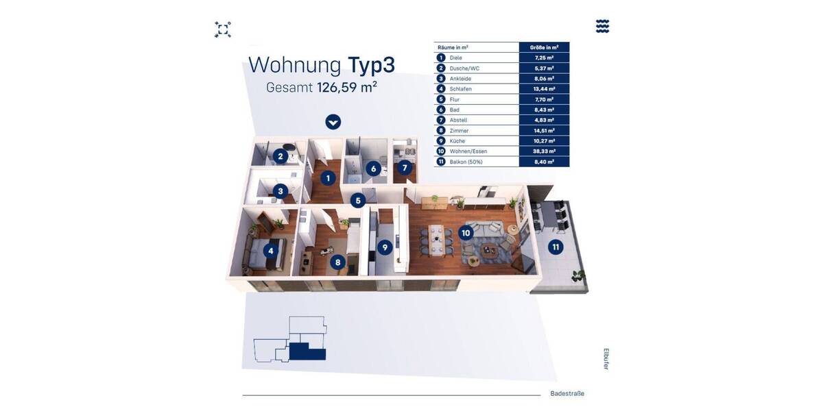 Etagenwohnung Magdeburg Werder - 3 Zimmer, 126 m&sup2;, 630.000&euro; | Angebot:25780326