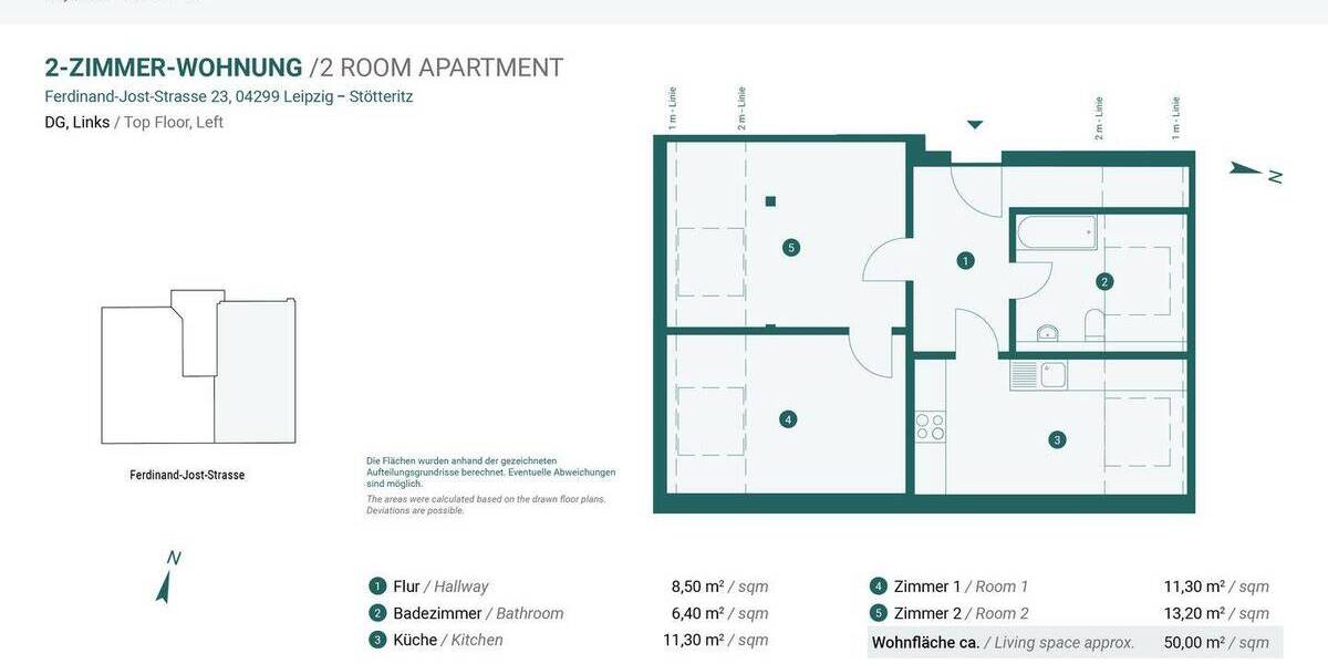 Etagenwohnung Leipzig Stötteritz - 2 Zimmer, 50 m&sup2;, 179.500&euro; | Angebot:26855724