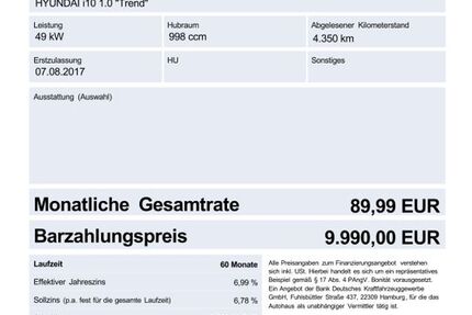 Hyundai i10 4.350 km 9.990 € Speyer 67346