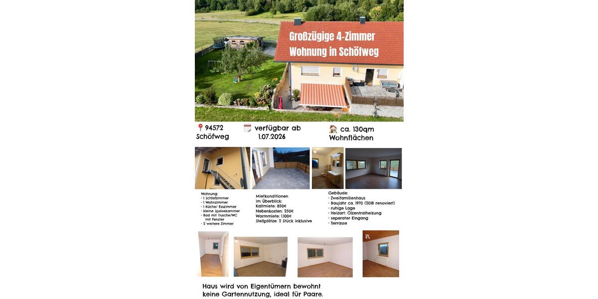 Etagenwohnung Schöfweg - 4 Zimmer, 130 m&sup2;, 900&euro; | Angebot:26063255