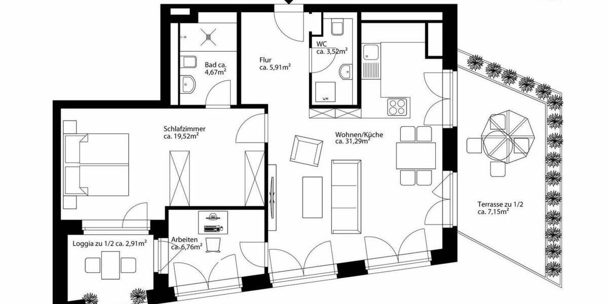 Etagenwohnung München Untergiesing-Harlaching - 2 Zimmer, 81 m&sup2;, 855.000&euro; | Angebot:26766517