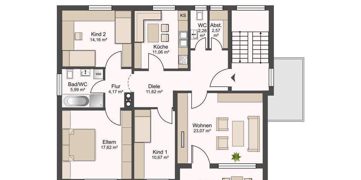 Etagenwohnung Regensburg / Reinhausen Reinhausen - 4 Zimmer, 100 m&sup2;, 1.300&euro; | Angebot:24992627