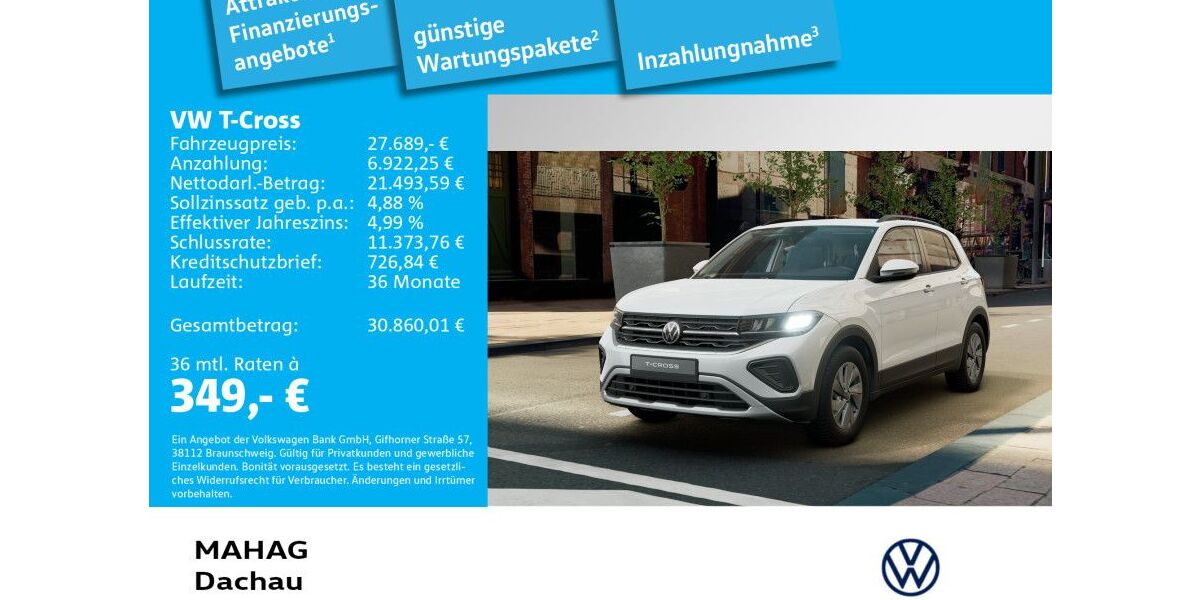 VW T-Cross 3.000 km 27.689 € Dachau 85221