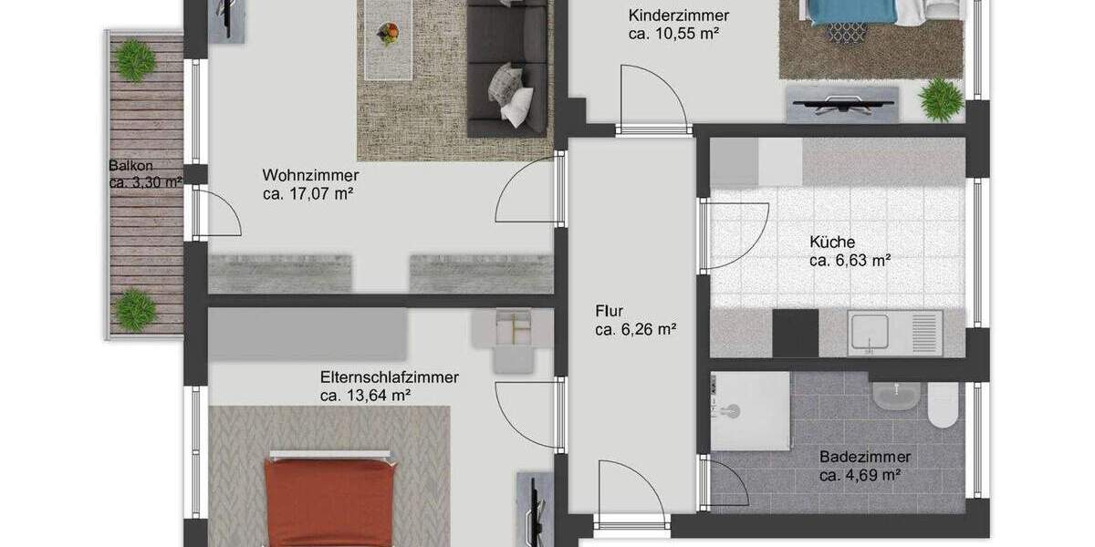 Modernisierte Erdgeschoss-Eigentumswohnung mit Balkon, Einbauküche und Garage in Salzgitter-Thiede 3 zimmer