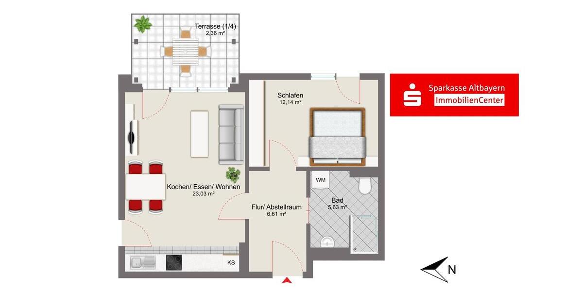 Erdgeschoßwohnung Aichach - 2 Zimmer, 50 m&sup2;, 750&euro; | Angebot:26618209