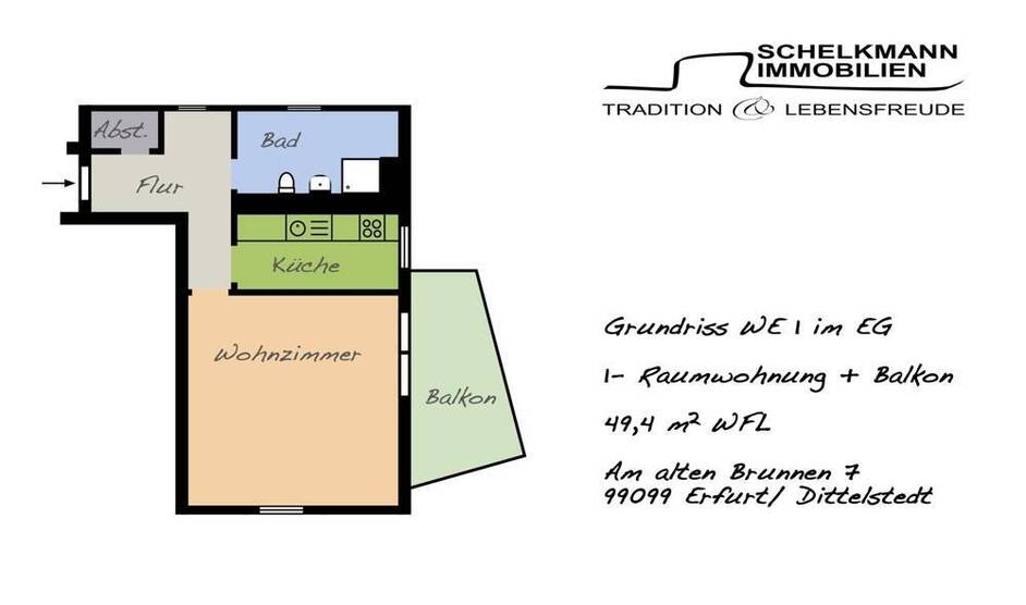 EinraumWohnung im EG mit Balkon und TG- Stellplatz