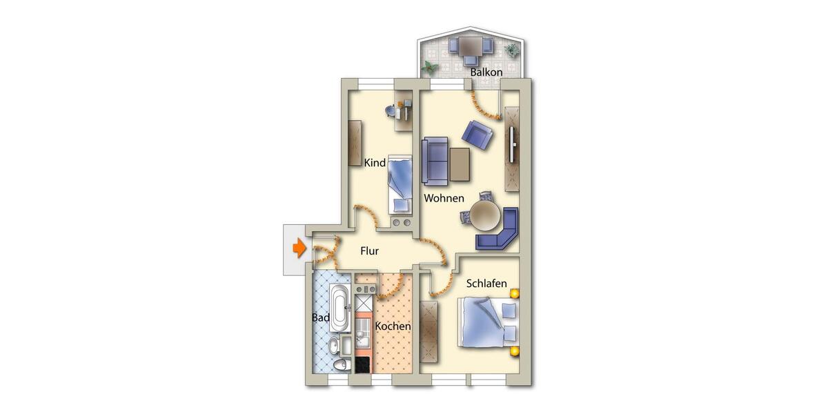 Etagenwohnung Freiberg - 3 Zimmer, 59 m&sup2;, 372&euro; | Angebot:26637294