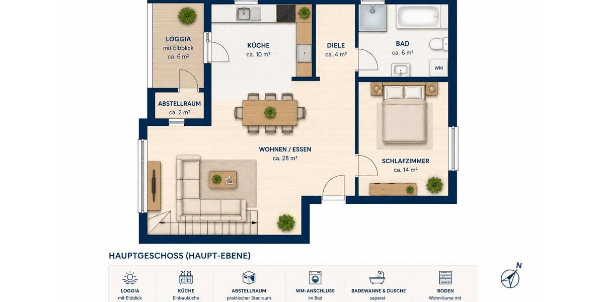 Maisonettenwohnung Wedel - 3.5 Zimmer, 63 m&sup2;, 1.190&euro; | Angebot:26646827