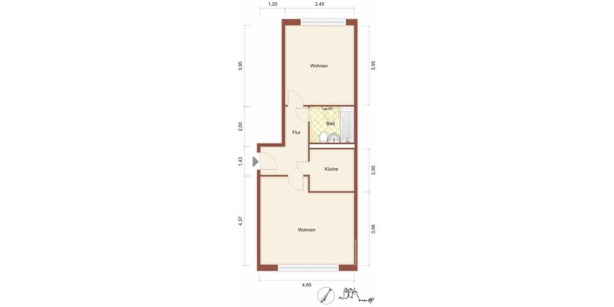 Etagenwohnung Prenzlau - 2 Zimmer, 39 m&sup2;, 256&euro; | Angebot:26443932