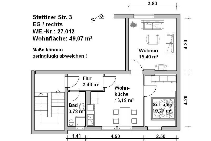 Etagenwohnung Minden Innenstadt - 2 Zimmer, 49 m&sup2;, 599&euro; | Angebot:26902370