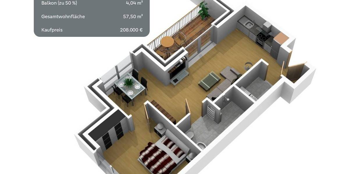 Etagenwohnung Werlte - 2 Zimmer, 57 m&sup2;, 208.000&euro; | Angebot:25736959