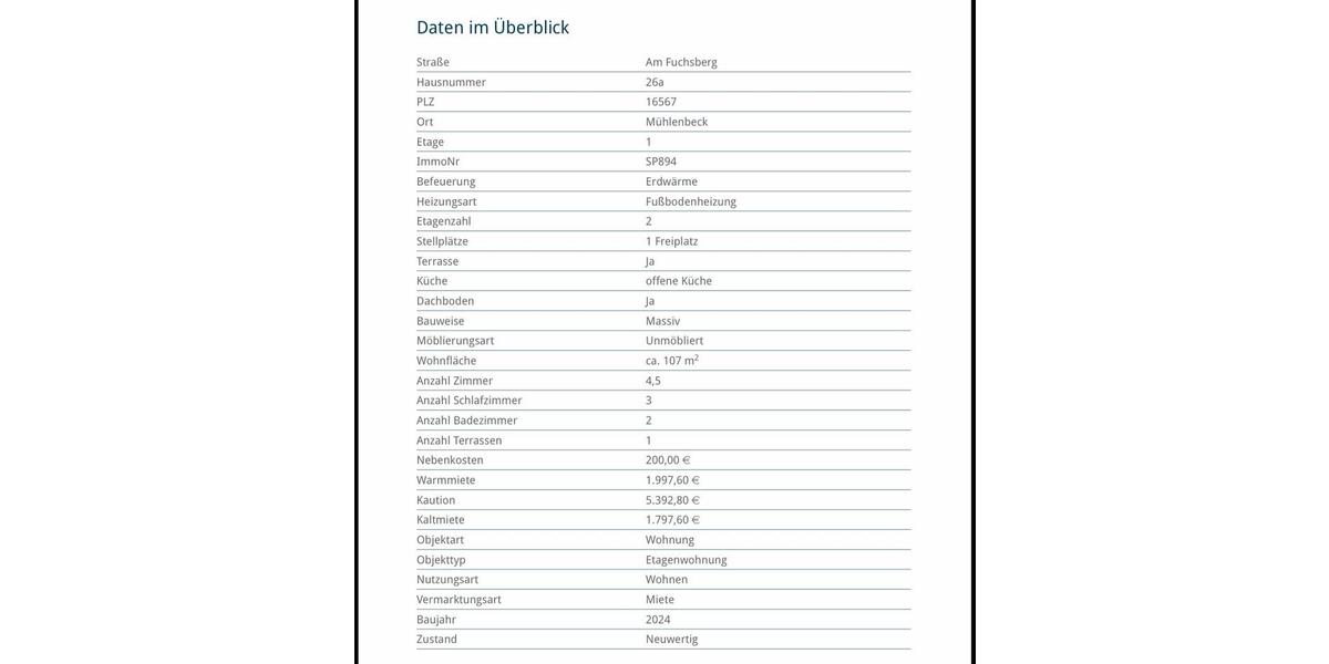 Etagenwohnung Glienicke/Nordbahn Nordbahn - 4 Zimmer, 107 m&sup2;, 1.997&euro; | Angebot:24662586