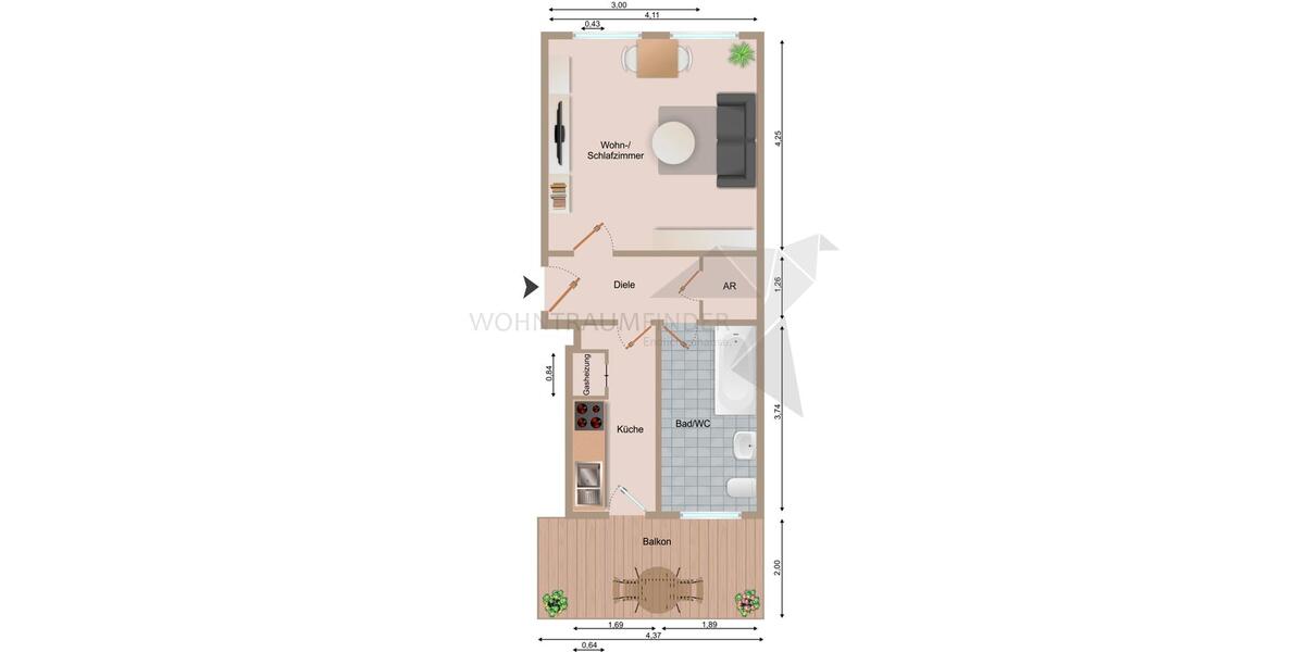 Erdgeschoßwohnung Zwickau - 1 Zimmer, 40 m&sup2;, 269&euro; | Angebot:25510932