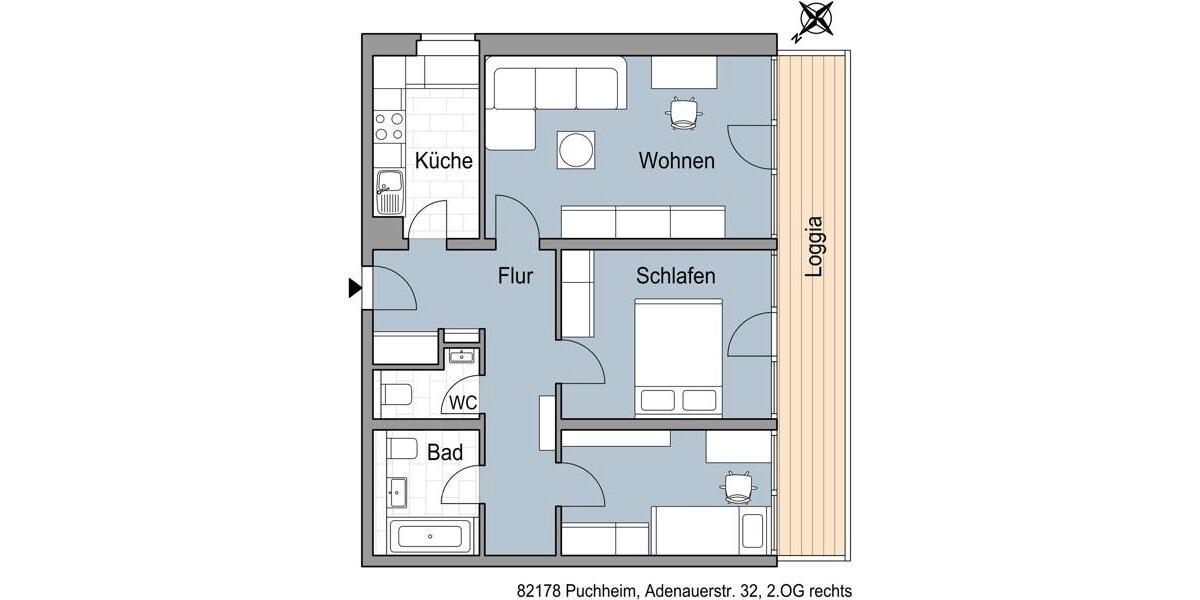 Etagenwohnung Puchheim - 3 Zimmer, 77 m&sup2;, 1.201&euro; | Angebot:26377279