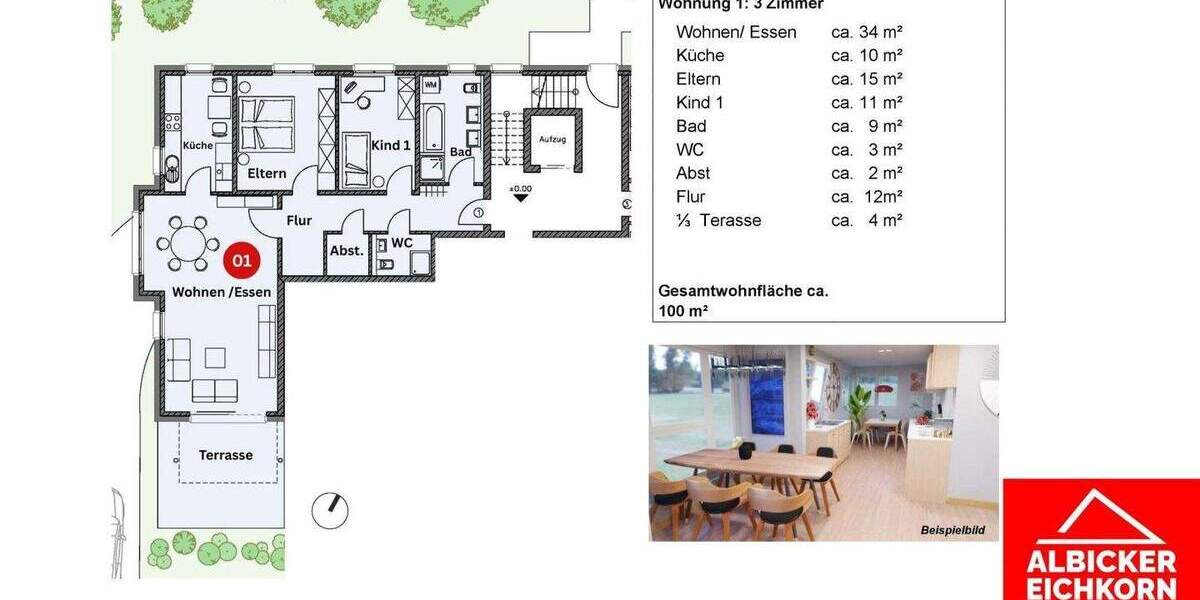 Etagenwohnung Küssaberg Kadelburg - 3 Zimmer, 100 m&sup2;, 469.000&euro; | Angebot:25696618