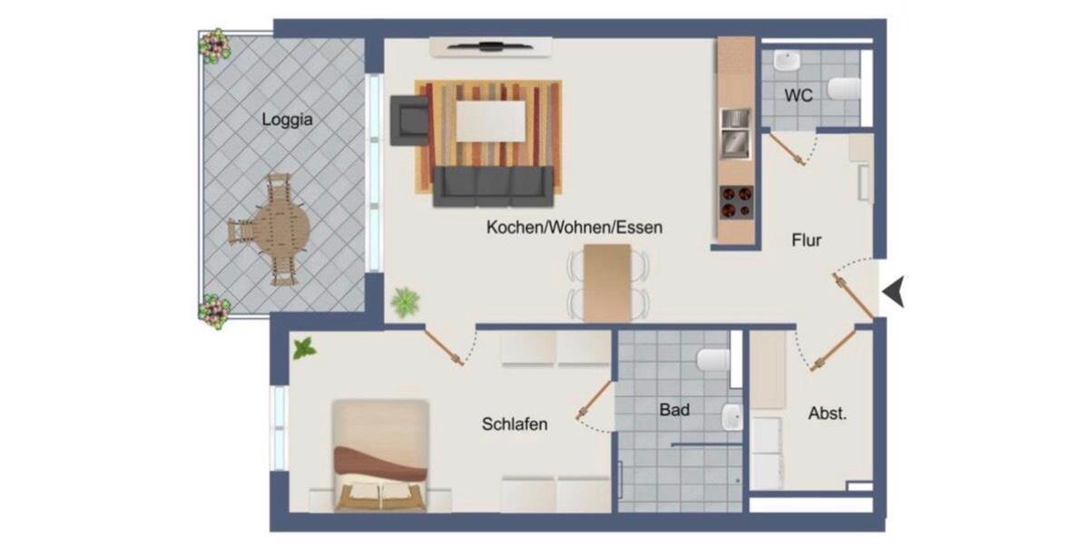 Etagenwohnung Leer (Ostfriesland) - 2 Zimmer, 72 m&sup2;, 960&euro; | Angebot:26399669
