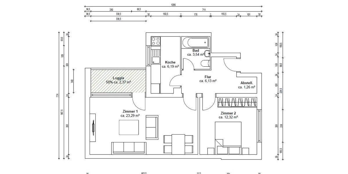 Hochparterre Laatzen - 2 Zimmer, 54 m&sup2;, 149.000&euro; | Angebot:26765441