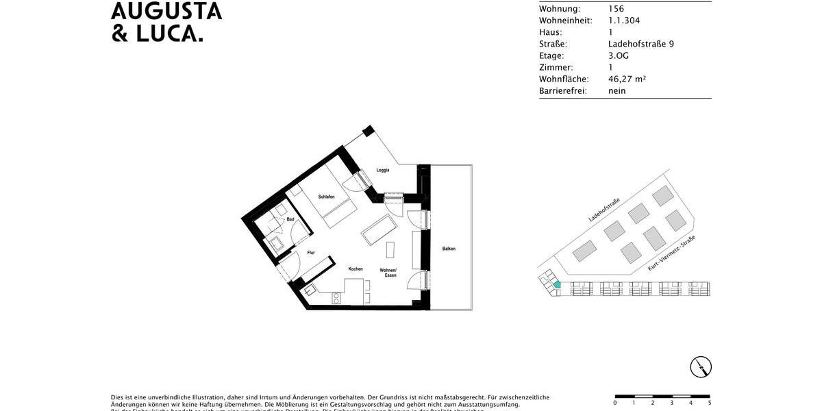 Etagenwohnung Augsburg - 1 Zimmer, 46 m&sup2;, 810&euro; | Angebot:26167023