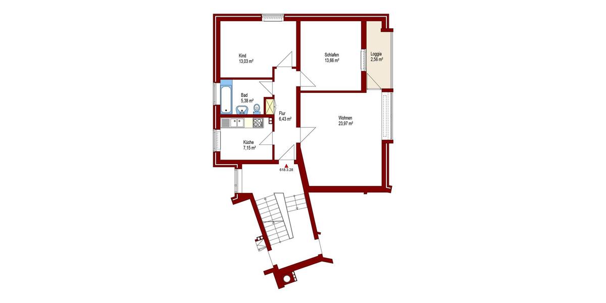 Etagenwohnung Oldenburg Bloherfelde - 3 Zimmer, 72 m&sup2;, 387&euro; | Angebot:26543095