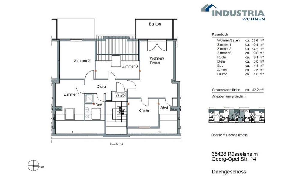 Dachgeschoßwohnung Rüsselsheim am Main - 4 Zimmer, 82 m&sup2;, 259.000&euro; | Angebot:26393918