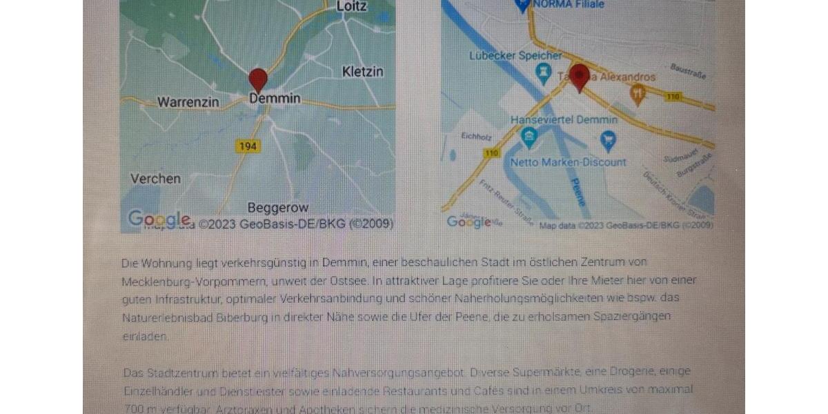 Etagenwohnung Demmin - 2 Zimmer, 49 m&sup2;, 370&euro; | Angebot:25568333