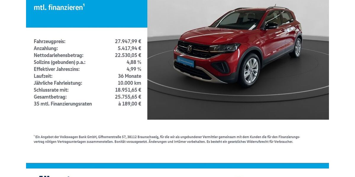 VW T-Cross 22.100 km 26.849 € Mühlhausen/Thüringen 99974