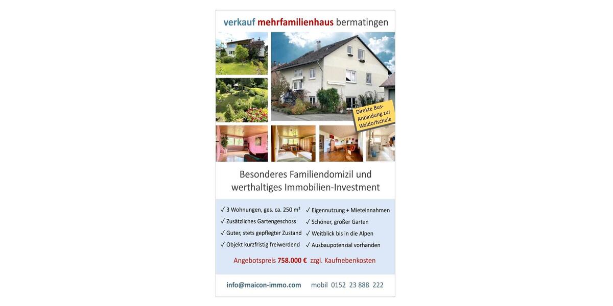 Mehrfamilienhaus, Wohnhaus Bermatingen - 758.000&euro; | Angebot:27010098
