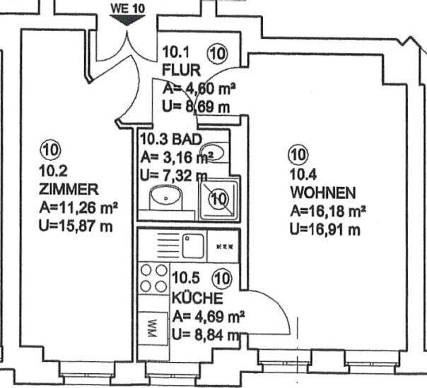 Etagenwohnung Leipzig Anger-Crottendorf - 2 Zimmer, 40 m&sup2;, 520&euro; | Angebot:26841908
