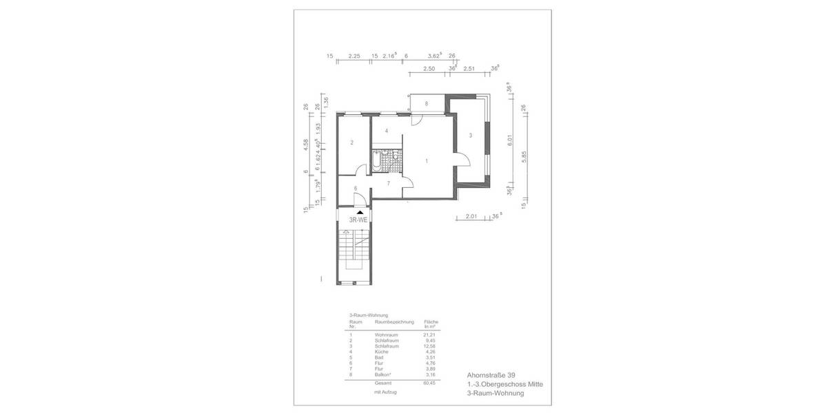 Etagenwohnung Gera Lusan - 3 Zimmer, 61 m&sup2;, 360&euro; | Angebot:26908414