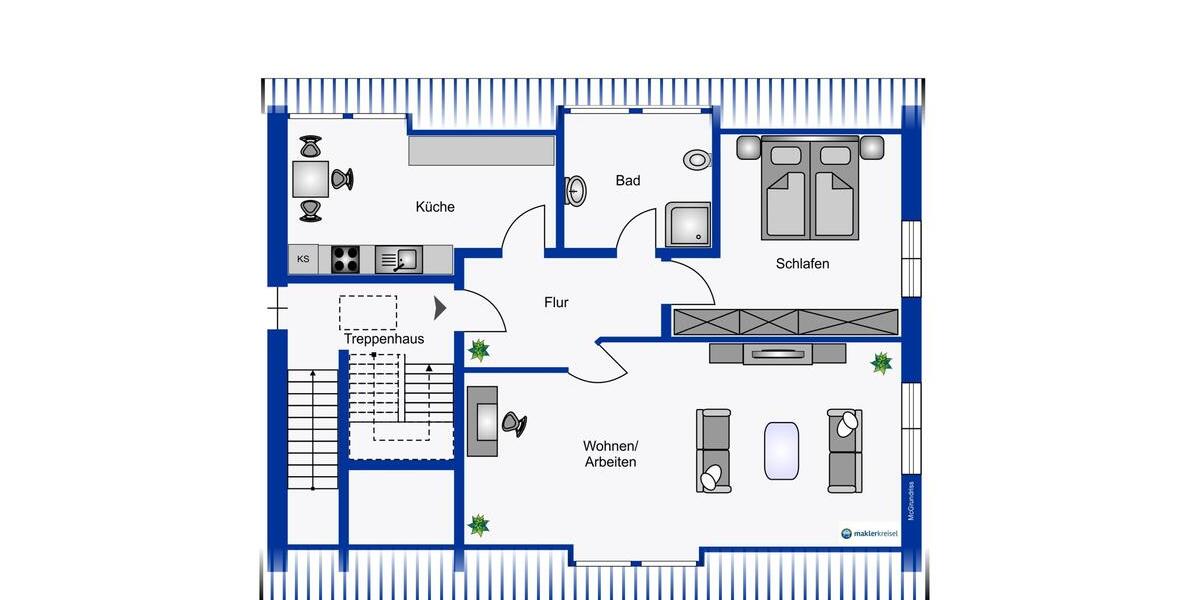 Dachgeschoßwohnung Esens - 2 Zimmer, 75 m&sup2;, 600&euro; | Angebot:26368384