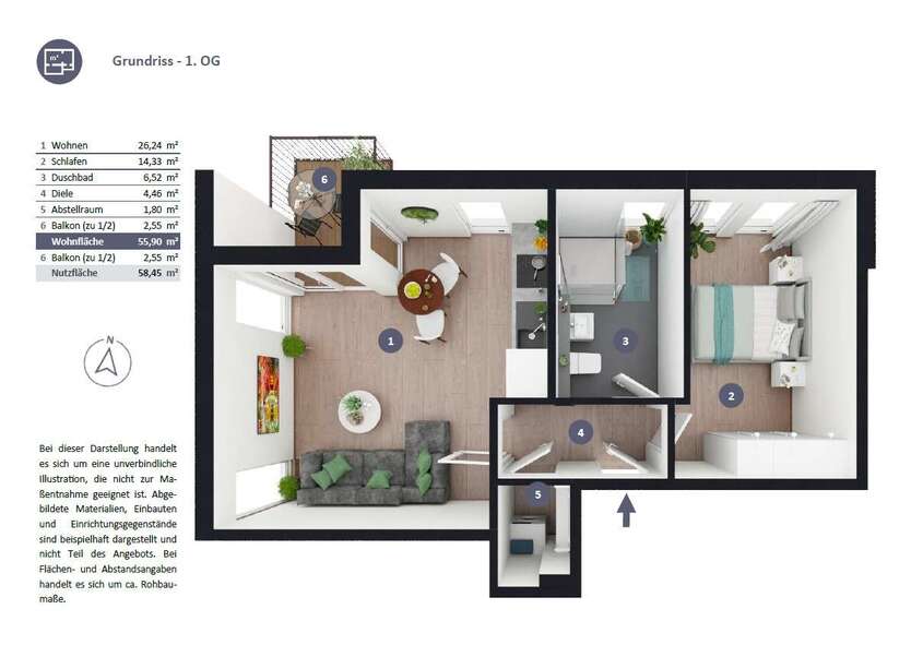 Erstbezug | Neubauwohnung mit Balkon & TG-Einzelstellplatz 2 zimmer