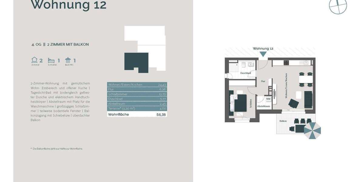 Etagenwohnung Bad Säckingen - 2 Zimmer, 56 m&sup2;, 324.500&euro; | Angebot:26373653