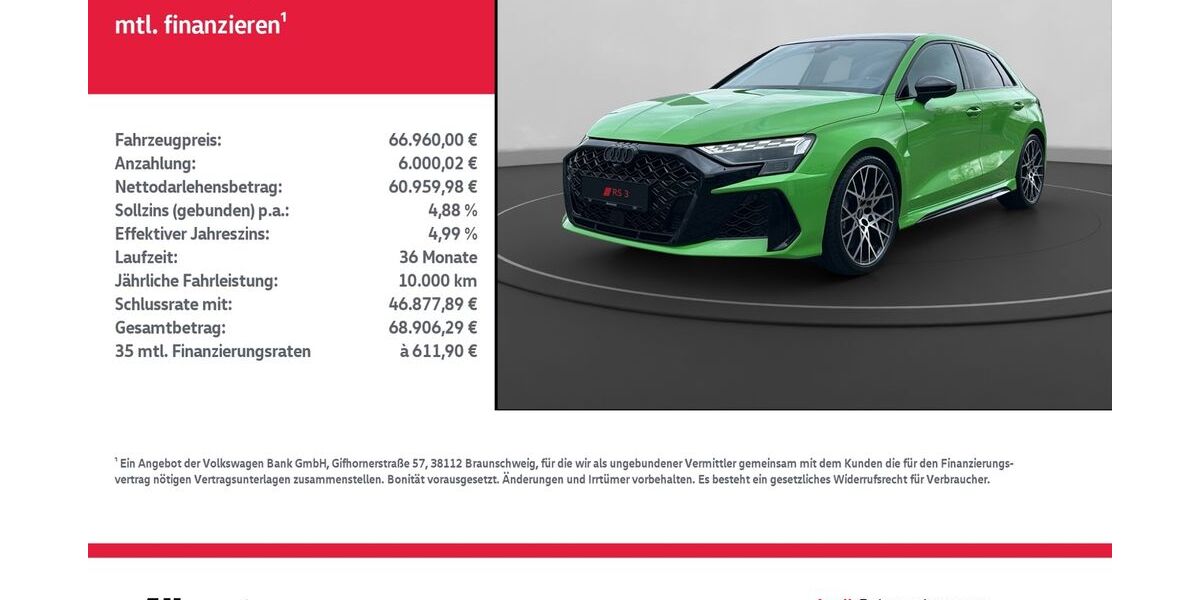 Audi RS3 3.988 km 65.960 &euro; Mühlhausen/Thüringen 99974