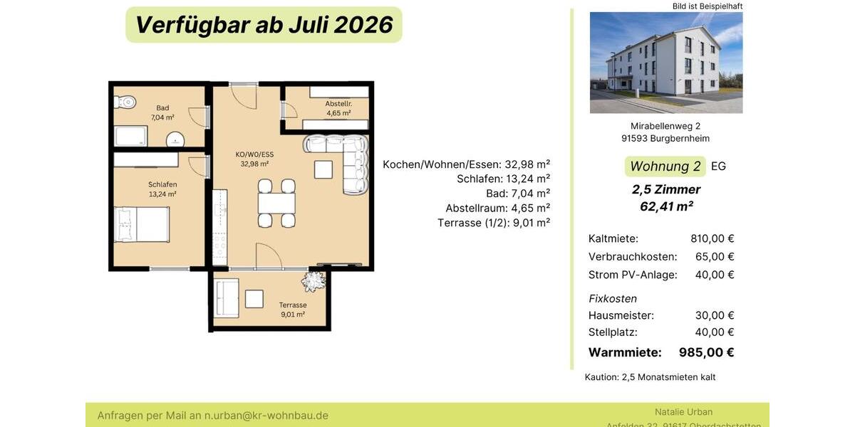 Etagenwohnung Burgbernheim - 2.5 Zimmer, 66 m&sup2;, 860&euro; | Angebot:26478247