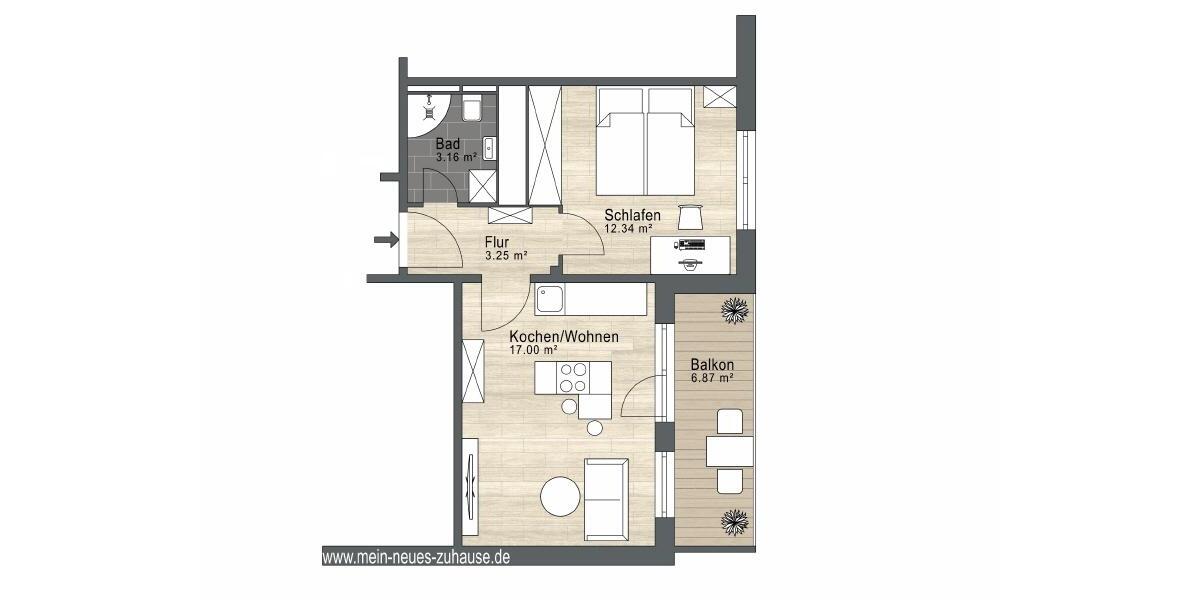 Erdgeschoßwohnung Cottbus Sachsendorf - 2 Zimmer, 39 m&sup2;, 420&euro; | Angebot:25332501