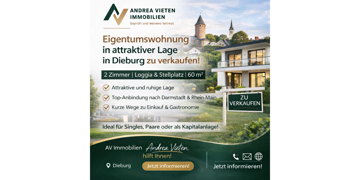 Etagenwohnung Dieburg - 2 Zimmer, 60 m&sup2;, 189.000&euro; | Angebot:25396468